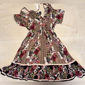 Angie Dress NWT with Red and Brown Floral Design